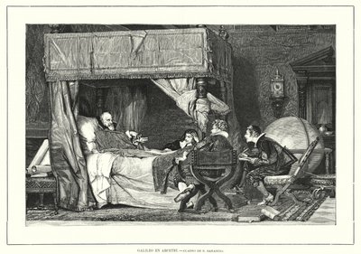 Der italienische Astronom Galileo Galilei in Arcetri, Italien, wo er 1642 starb (Lithografie) von Nicolo (after) Barabino