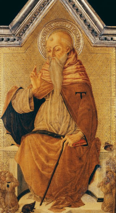 Der heilige Antonius Abt auf dem Thron mit Mitgliedern einer Bruderschaft von Nicolo di Maestro Antonio dAncona