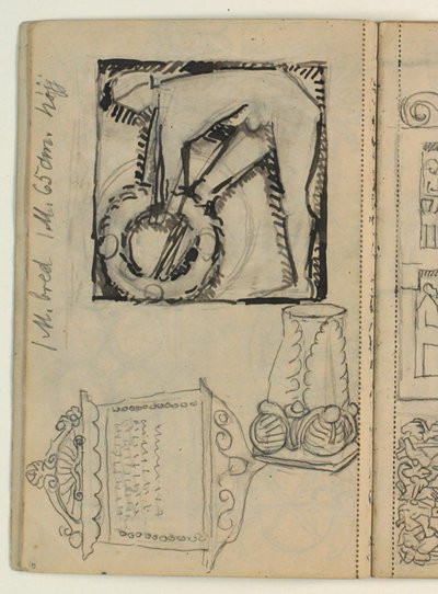 Entwurf für das Grabmal von Poul S. Christiansen, Studien von Grabmälern, Maßangaben von Niels Larsen Stevns