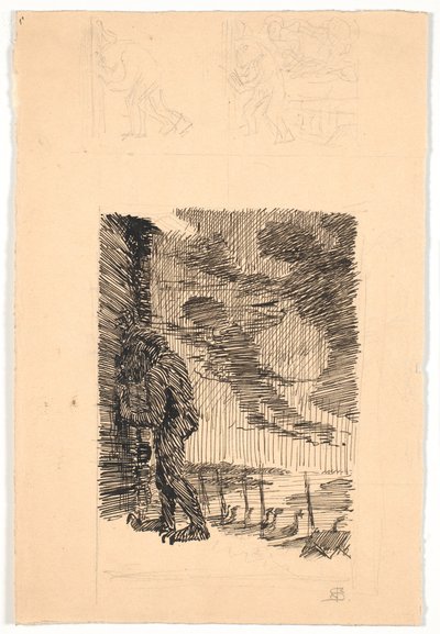 Der Troll Grendel späht durch das Fenster in Hjorthal von Niels Skovgaard