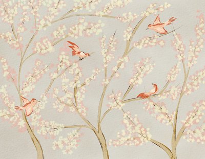 Rosa Vögel und Frühlingsblüten von Nikita Jariwala