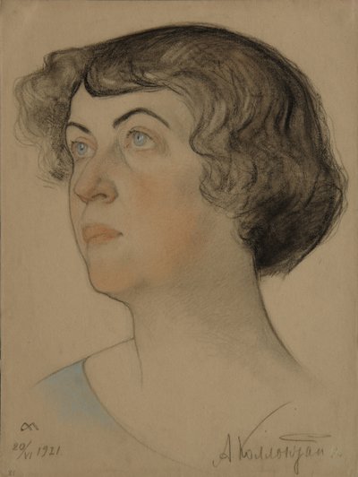 Porträt von Alexandra Michailowna Kollontai 1872-1952, 1921 von Nikolai Andreevich Andreev