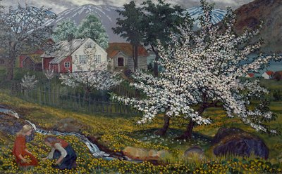 Blühender Apfelbaum, Strømsbo Hof, ca. 1912 von Nikolai Astrup