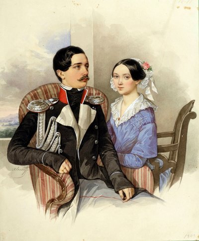 Porträt von Graf Jakov Karlovich Sievers und Gräfin Vera Mikhaylovna von Nikolai Mikhailovich Alexeyev