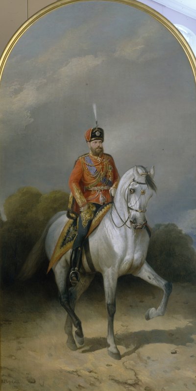 Porträt des Kaisers Alexander III. 1845-1894 in der Uniform des Husarenregiments der Leibgarde, 1881 von Nikolai Yegorovich Sverchkov