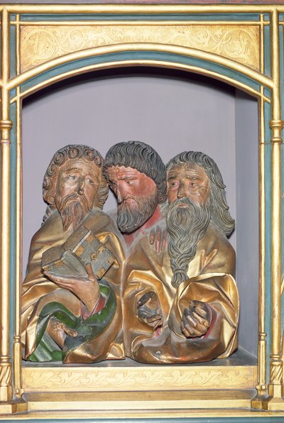 Holzschnitzereien der Heiligen Paulus, Matthäus und Thomas, von der Predella des Isenheimer Altars, ca. 1490 von Nikolaus Hagenauer