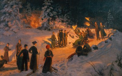 Schlittenfahren mit brennender Fackel in Korketrekkeren von Nils Hansteen