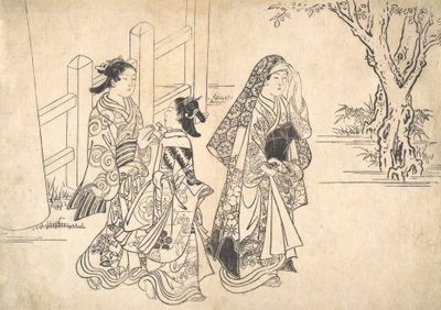 Eine Kurtisane, gefolgt von zwei Mädchen von Nishikawa Sukenobu