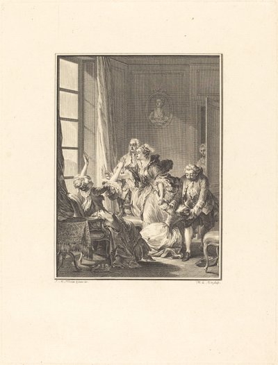 Julie ohnmächtig in einem Sessel von Noël Le Mire after Jean Michel Moreau