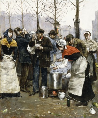 Suppe für die Massen an einem Wintertag, Paris, 1881 von Norbert Goeneutte