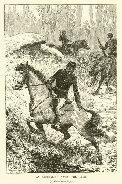 Ein australischer Ureinwohner auf der Spur (Gravur) von Norman Hardy