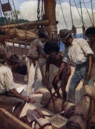 Goldgräber verlassen ein Handelsschiff, Britisch-Neuguinea von Norman Hardy