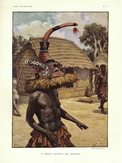 Le Masque mokenge des Bangongo, Illustration aus "Notes ethnographiques sur les peuples communément appelés Bakuba...", von Emil Torday von Norman Hardy
