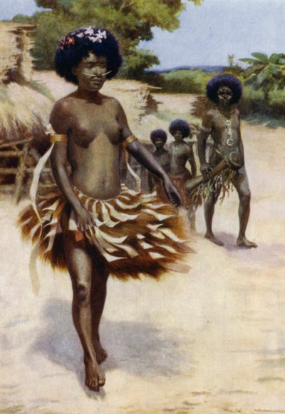 Auf dem Weg zum Dubu-Tanz, Britisch-Neuguinea (Farblithografie) von Norman Hardy