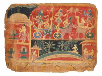 Illustration für Bhagavata Purana, die Rukmini-Haran Schlachtszene von North Indian School