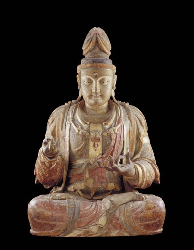 Der Bodhisattva Guanyin (Holz, Gips, Mineralpigmente & Gold) von Northern Song Dynasty Chinese School