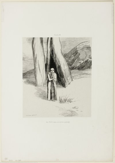 Ein Verrückter in einer düsteren Landschaft, Platte 3 von 6 von Odilon Redon