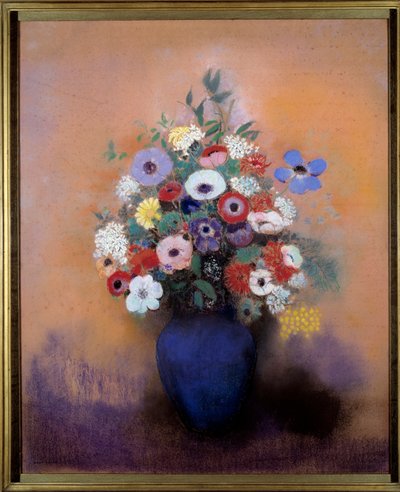 Anemonen und Flieder in einer blauen Vase von Odilon Redon von Odilon Redon