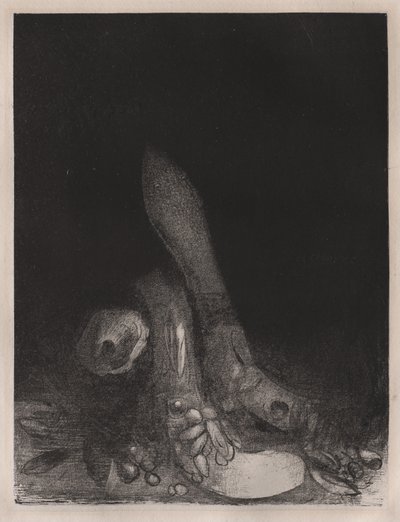 Blumen fallen und der Kopf einer Python erscheint von Odilon Redon