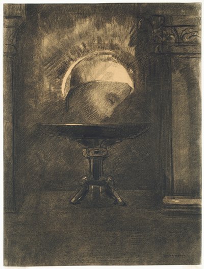 Kopf mit phrygischer Mütze, auf einer Schale von Odilon Redon
