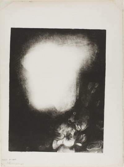 Kopf einer Frau mit Blumenstrauß von Odilon Redon