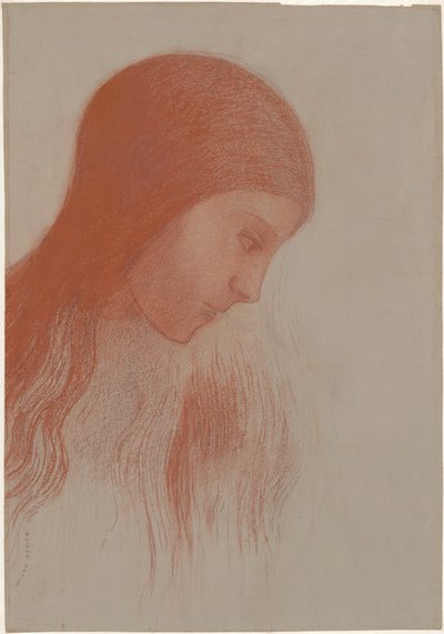 Kopf eines jungen Mädchens im Profil von Odilon Redon