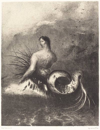 Die Sirene, bekleidet mit Stacheln, tauchte aus den Wellen auf von Odilon Redon