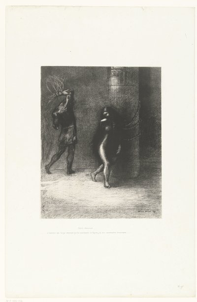 Unter den langen Haaren, die ihr Gesicht bedeckten, glaubte ich, Ammonaria zu erkennen von Odilon Redon