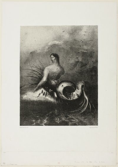 Sirene, die aus den Wellen kommt, in Flammen gekleidet, Platte 4 von 8 aus "Les Origines" von Odilon Redon