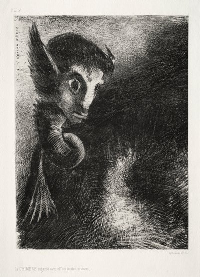 Die Nacht: Die Chimäre betrachtete alles mit Angst, 1886 von Odilon Redon