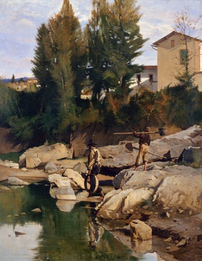 Renaioli (Sandgräber) am Fluss Mugnone von Odoardo Borrani