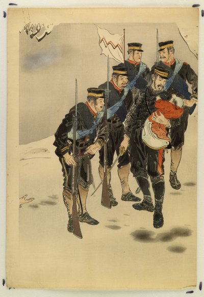 Hauptmann Higuchi mit einem chinesischen Säugling von Ogata Gekko