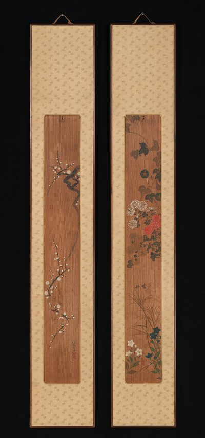Blumen des Frühlings und Herbstes, kurz nach 1701 von Ogata Korin