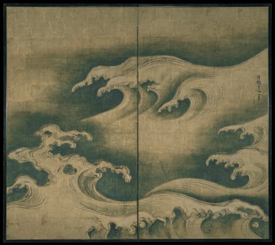 Raue Wellen, zweiteiliger Wandschirm, ca. 1704-9 von Ogata Korin