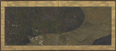Fließendes Wasser, Herbstgräser und Blumen, Edo-Periode, spätes 17. bis frühes 18. Jahrhundert von Ogata Korin