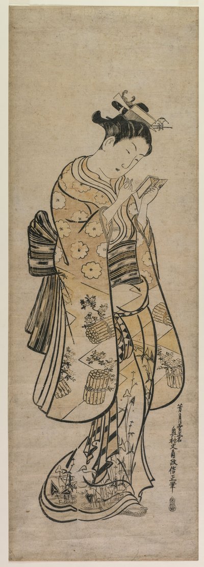 Eine Schönheit mit einem Spiegel von Okumura Masanobu