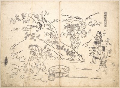 Holzsammler findet Jungen mit Spatz von Okumura Masanobu