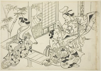 Narihira: Die Spiegelszene (Narihira kagami no dan), aus der Serie "Berühmte Szenen aus japanischen Puppenspielen (Yamato irotake)" von Okumura Masanobu