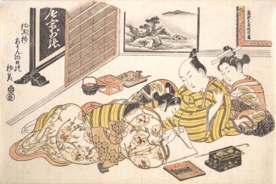 Tafel aus dem erotischen Buch Mounds of Dyed Colors: Ein Musterbuch für das Boudoir, ca. 1736-44 von Okumura Masanobu