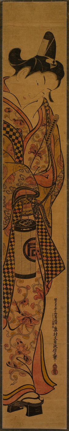 Der Schauspieler Sanogawa Ichimatsu I mit einer Laterne von Okumura Masanobu