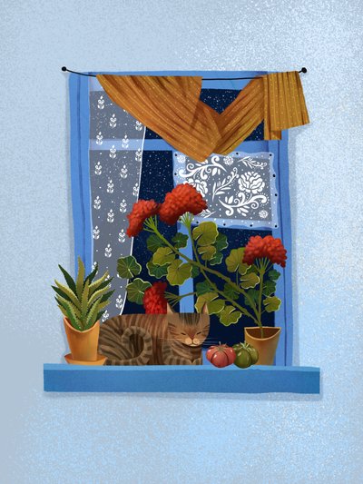 Gemütliche Katze am Fenster von Olga Skomorokhova