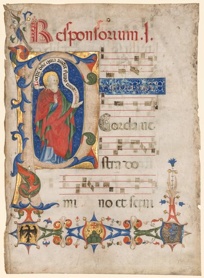 Blatt aus einem Antiphonar: Historisierte Initiale P mit dem Propheten Samuel..., ca. 1439-1447 von Olivetan Master