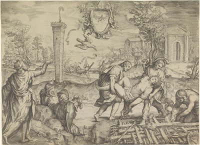 Allegorische Darstellung mit König und Frau am Scheiterhaufen von Oliviero Gatti