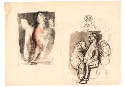 Verschiedene Skizzen, darunter farbige Skizze zu "Diogenes" von Oluf Hartmann
