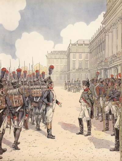 Napoleon wird von einem nervösen Leutnant während einer Parade in Schönbrunn angesprochen von Onfray de Breville Job