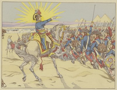 Napoleon inspiriert seine Truppen in der Schlacht bei den Pyramiden, Ägypten, 21. Juli 1798 von Onfray de Breville Job