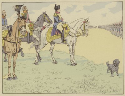 Napoleon überprüft die französische Armee nach der Unterzeichnung der Verträge von Tilsit, 7. Juli 1807 von Onfray de Breville Job