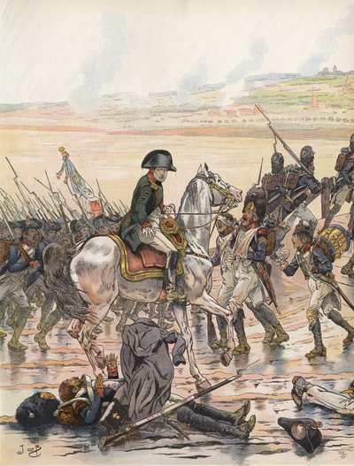 Napoleon zeigt Mitgefühl für einen seiner gefallenen Soldaten während des Rhein-Feldzugs von Onfray de Breville Job