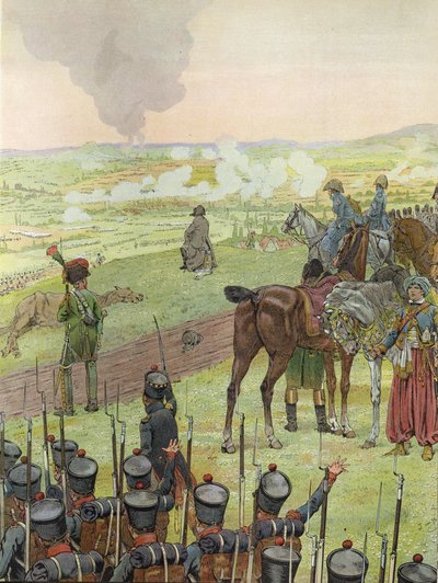 Napoleon, sitzend auf einer Trommel, in der Schlacht bei Bautzen, 20.-21. Mai 1813 von Onfray de Breville Job