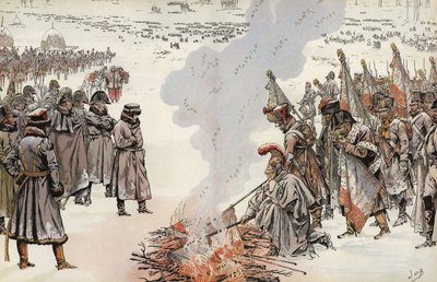 Napoleons Russlandfeldzug, Verbrennen der Standarten, 23. November 1812 von Onfray de Breville Job